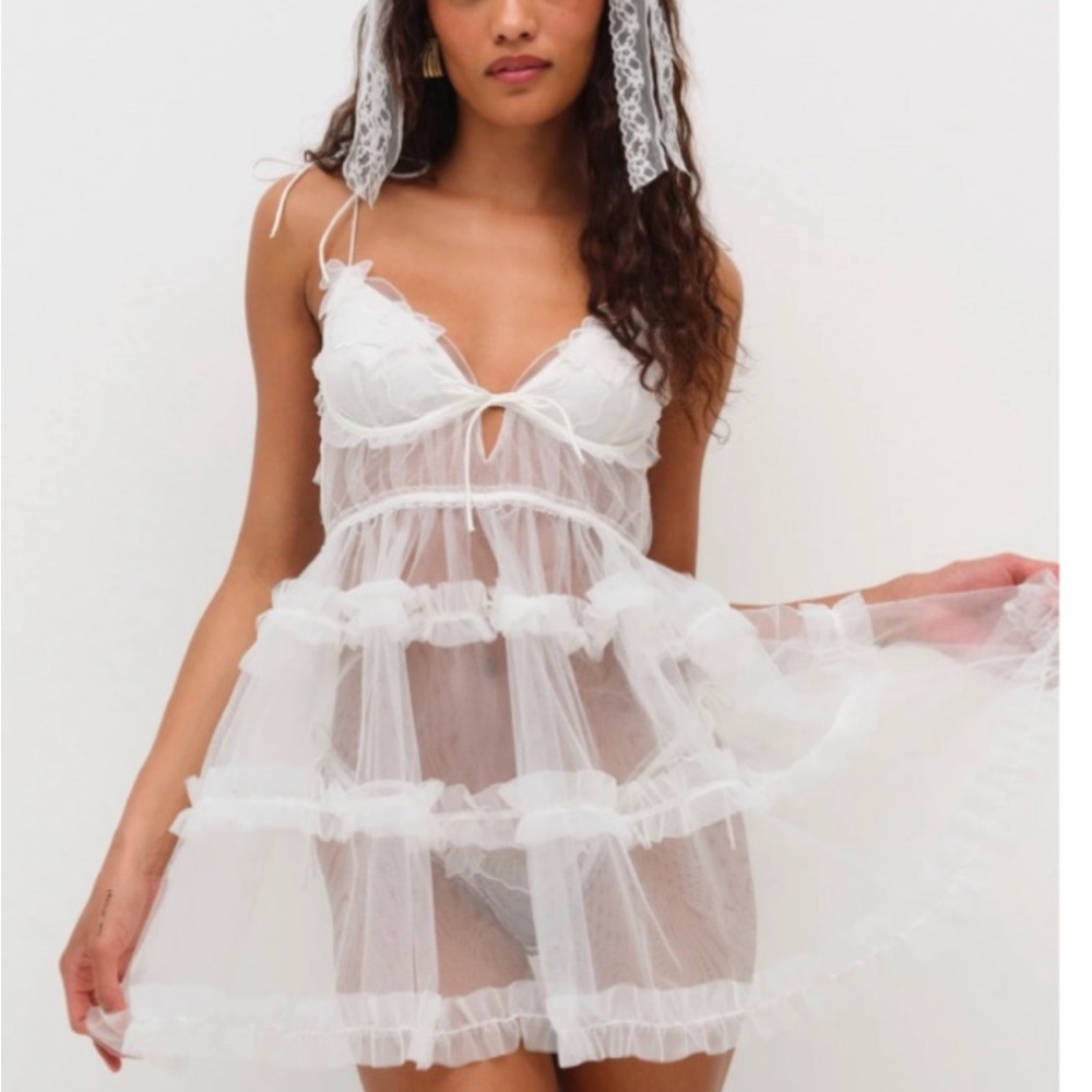 Alba Slip Dress, For Love & Lemons, Elegant White Lace Babydoll Lingerie